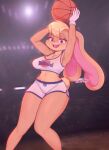  anthro blonde_hair blue_eyes breasts clothed clothing digital_media_(artwork) female gloves hair handwear hi_res lagomorph leporid lola_bunny looking_at_viewer looney_tunes mammal negieggy rabbit solo space_jam warner_brothers 