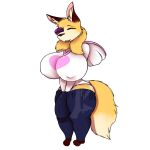  1:1 alpha_channel anthro big_breasts big_bulge breasts bulge canid canine flower fox genitals gynomorph herm_(lore) hi_res huge_breasts huge_bulge hyper intersex krorenshima leaning mammal nipple_outline plant rose_(flower) slim solo thick_ass thick_thighs 