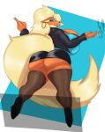  angrypotato96 anthro big_breasts big_butt blonde_hair blue_lips breasts butt cigarette clothed clothing ear_piercing ear_ring eeveelution female flareon flarita hair huge_breasts legwear lips nintendo panties piercing pok&eacute;mon pok&eacute;mon_(species) smoking thigh_highs underwear video_games 