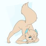  1:1 absurd_res anthro ass_up biped butt canid canine digital_media_(artwork) fennec fidda_gracepaws_(character) fiddagracepaws_(artist) fingers flat_chested fox fur girly hair hi_res jack-o&#039;_pose looking_at_viewer male mammal meme nude pose simple_background smile solo spread_legs spreading 
