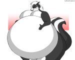  5:4 anthro breasts cjshadorunner featureless_breasts female hi_res inflation mammal mephitid skunk solo 