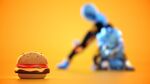  16:9 2021 3d_(artwork) anthro biped blue_body blue_fur blurred_background blurred_character burger canid canine canis chain clothing crouching digital_media_(artwork) digitigrade female food fur hi_res jack-o&#039;_pose kiera_(shot_one) mammal pose shot_one simple_background solo tail_fluff video_games vulskaran white_body white_fur widescreen wolf yellow_background 