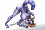  anthro ass_up blue_eyes butt cybernetic_arm cybernetic_limb ear_piercing eyewear fanet female goggles goggles_on_head jack-o&#039;_pose looking_at_viewer mammal meme nude piercing pose ratchet_and_clank rivet_(ratchet_and_clank) simple_background solo sony_corporation sony_interactive_entertainment video_games 