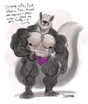  anthro black_body black_fur breasts brown_nose clothed clothing dialogue digital_media_(artwork) english_text fur hair hair_over_eyes hand_on_hip hi_res long_tail looking_at_viewer looney_tunes male mammal mephitid muscular muscular_male nipples pitu_le_pew signature simple_background skunk smile solo text thong underwear uniparasite warner_brothers white_body white_fur white_hair 