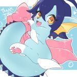 1:1 3_fingers 3_toes ambiguous_gender anonymous_artist blue_body blue_hair bow_ribbon cute_fangs eeveelution fangs feet feral fin fingers hair happy hi_res nintendo open_mouth pawpads paws pink_pawpads pok&eacute;mon pok&eacute;mon_(species) ruka_vaporeon simple_background solo thick_tail toes tongue vaporeon video_games yellow_eyes 