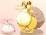  ampharos audino belly bovid bulge caprine english_text hi_res lagomorph leporid mammal moobs nintendo pok&eacute;mon pok&eacute;mon_(species) sack size text video_games vore yeticott 