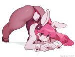  anthro ass_up breasts butt chao_pyon_pyon cleavage clothed clothing digital_media_(artwork) female hair jack-o&#039;_pose kaeritai07 lagomorph leporid mammal meme pink_body pink_hair pose rabbit shaded simple_background solo white_background 