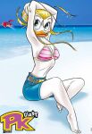  anatid anseriform anthro arms_above_head avian beach bikini bird claudio_sciarrone clothing duck female lyla_lay sand sea seaside sitting solo swimwear water white_body white_skin 