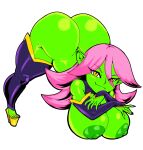  areola ass_up big_breasts big_butt breasts butt dart_(thecon) female goblin green_body green_skin hair hi_res humanoid jack-o&#039;_pose meme nipples not_furry pink_hair pose simple_background solo thecon white_background 
