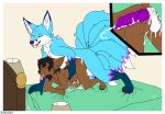  abdominal_bulge absurd_res all_fours anal anal_knotting anthro bed blue_body blue_fur bodily_fluids brown_body brown_fur canid canine cum cum_in_ass cum_inside cum_while_penetrated cumshot doggystyle duo ejaculation fennec fox foxtrotarts from_behind_position fur furniture genital_fluids hi_res knot knotting male male/male mammal penetration sex size_difference tongue tongue_out 