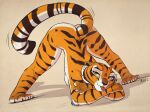  2021 anthro ass_up bent_over black_body black_fur black_inner_ear black_tail blep breasts butt claws crossed_arms dreamworks felid female fur hi_res jack-o&#039;_pose kung_fu_panda looking_at_viewer mammal master_tigress multicolored_body multicolored_fur multicolored_tail nude orange_body orange_ears orange_eyes orange_fur orange_tail pantherine pose raaz simple_background smile solo stripes tiger tongue tongue_out white_body white_breasts white_butt white_fur white_tail yellow_sclera 