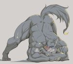  anthro ass_up butt canid canine canis fur grey_body grey_fur jack-o&#039;_pose laon8130 male mammal muscular muscular_anthro muscular_male nude pose solo wolf 