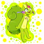  1:1 anthro candy carrion_(pixiv) crazy_eyes dessert food fur green_background green_body green_fur happy_tree_friends looking_at_viewer male mammal nutty_(htf) rodent sciurid simple_background smile solo tree_squirrel 