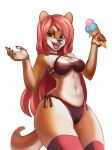 animated anthro bikini canid canine clothing dessert fanet female food fur hair ice_cream looking_at_viewer mammal open_mouth orange_body piercing pink_hair short_playtime smile solo swimwear tongue tongue_piercing 