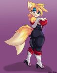  &lt;3 absurd_res alternate_costume anthro bangs big_breasts big_butt blue_eyes breasts butt canid canine cosplay crossgender curvy_figure dipstick_tail eyeshadow female fluffy fluffy_tail fox hair hi_res lipstick long_hair looking_at_viewer looking_back makeup mammal miles_prower multi_tail multicolored_tail seductive sega solo sonic_the_hedgehog_(series) thick_thighs vellvetfoxie voluptuous yellow_body 