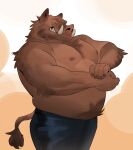  2020 absurd_res anthro belly bottomwear brown_body clothing eyes_closed hi_res huynhduyad14 male mammal musclegut nipples overweight overweight_male pants solo suid suina sus_(pig) wild_boar 