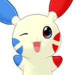  1:1 2004 ambiguous_gender digital_media_(artwork) front_view hybrid looking_at_viewer low_res mewitti minun nintendo one_eye_closed open_mouth plusle pok&eacute;mon pok&eacute;mon_(species) simple_background solo video_games white_background 