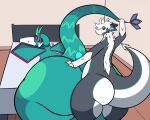  2021 5:4 absurd_res ambiguous_gender anthro bed big_butt blush butt camuu camuushamuu digital_media_(artwork) dragon duo fan_character flygon furniture genitals green_body half-closed_eyes hand_on_butt headgear hi_res holding_tail huge_butt hyper hyper_butt imminent_sex len_(focus) looking_back male male/ambiguous membrane_(anatomy) membranous_wings narrowed_eyes nintendo nude penis pillow pok&eacute;mon pok&eacute;mon_(species) scalie simple_background smile thick_thighs video_games wide_hips wings 