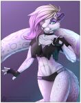  2020 absurd_res akira_volfsar anthro breasts clothed clothing digital_media_(artwork) eyebrows eyelashes felid female fur green_eyes hair hi_res mammal midriff navel pantherine smile snow_leopard solo spots spotted_body spotted_fur 