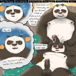  1:1 2021 anthro ari_guardian balls belly black_body black_fur black_nose blush bodily_fluids comic dialogue dreamworks duo english_text erection eyes_closed father father_and_child father_and_son food fruit fur genital_fluids genitals giant_panda hi_res humanoid_genitalia humanoid_hands humanoid_penis incest_(lore) kung_fu_panda li_shan_(kung_fu_panda) lying male male/male mammal master_po_ping meme moobs nipples outside overweight overweight_male parent parent_and_child peach_(fruit) penis plant precum sitting son text these_aren&#039;t_my_glasses ursid white_body white_fur 