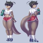  1:1 anthro black_hair bottomwear bulge butt clothing girly hair hi_res lutrine male mammal mr-shin mustelid shin_(mr-shin) shorts solo 