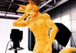  anthro camera canid canine canis hi_res looking_at_viewer male mammal mmd muscular muscular_male solo sou_notamine standing utau wolf 