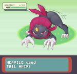  absurd_res anthro ass_up black_body claws cute_fangs feathers female gameplay_mechanics gem grass hi_res jack-o&#039;_pose jiggle nintendo plant pok&eacute;mon pok&eacute;mon_(species) pose raised_tail red_body red_eyes red_feathers solo video_games weavile zody300 