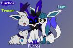  2021 3:2 blue_body blue_eyes blue_fur canid canine digital_media_(artwork) eeveelution fan_character female feral fur furha_e furhae_(furhae) furhae_(sylveon) glaceon jolteon lumi_(glaceon) machine male mammal nintendo open_mouth pok&eacute;mon pok&eacute;mon_(species) ribbons robot robotic_sylveon simple_background sitting smile sylveon text tracer_(jolteon) video_games white_body 