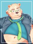  2021 anthro belly blush clothing eyewear glasses hi_res hmkeito kemono leib_(tas) male mammal navel necktie overweight overweight_male polar_bear shirt smoking solo tokyo_afterschool_summoners topwear ursid ursine video_games 