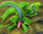  absurd_res animal_genitalia animal_penis dragon dranslin feral genitals green_body hi_res licking looking_at_viewer lying male paws penis raised_tail rear_view skyvo solo spread_legs spreading tongue tongue_out wings 