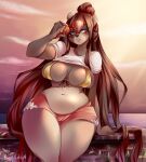  anthro big_breasts bottomwear breasts brown_hair bunnywhiskerz cleavage clothed clothing digital_media_(artwork) female hair long_hair mammal shaded shorts solo ursid wide_hips 