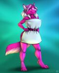  2020 4:5 4_toes 5_fingers absurd_res akira_volfsar anthro breasts canid canine clothed clothing digital_media_(artwork) eyebrows eyelashes feet female fingers fur hair hi_res mammal purple_body purple_eyes purple_fur smile solo toes 