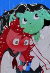  anthro blush clothed clothing duo embarrassed flaky_(htf) flippy_(htf) fur green_body green_fur happy happy_tree_friends hi_res male raining red_body red_fur shy smile toboki wet 