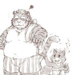  1:1 2021 ailurid anthro belly clothing duo felid furipon hi_res humanoid_hands kemono male mammal navel overweight overweight_male pantherine red_panda simple_background tiger towel towel_on_shoulder underwear white_background 