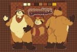  2021 anthro belly brown_body brown_fur butt canid canine eyewear fur glasses humanoid_hands male mammal model_sheet overweight overweight_male raccoon_dog shyybuchi solo tanuki text 
