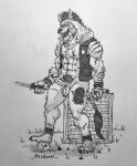  anthro balls canid canine canis claws erection genital_piercing genitals knife looking_at_viewer madboart male mammal monochrome nipples penis penis_piercing piercing pubes ring scar scrotum_piercing scruffy solo tattoo weapon were werecanid werecanine werewolf wolf 