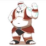  1:1 2021 anthro belly bottomwear clothing fur hi_res humanoid_hands korouxus loincloth male mammal navel overweight overweight_male polar_bear simple_background solo ursid ursine white_background white_body white_fur 