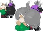  anthro big_butt black_clothing boots bottomwear butt canid canine canis clothed clothing duo erection erection_under_clothing footwear fox fox_mccloud fur green_bottomwear green_clothing green_pants grey_body grey_fur grey_hair hair hi_res huge_butt hyper hyper_butt male male/male mammal megacoolbear_(artist) nintendo pants simple_background star_fox video_games white_background wolf wolf_o&#039;donnell 