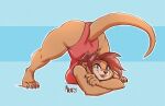  2021 4_toes anthro ass_up barefoot big_breasts big_butt breast_rest breasts brown_body brown_fur brown_hair butt claws clothed clothing feet female finger_claws fur hair jack-o&#039;_pose lola_(makar) looking_at_viewer lutrine makardraws mammal meme mustelid one-piece_swimsuit open_mouth open_smile outline ponytail pose signature smile solo swimwear thick_thighs toe_claws toes wide_hips 