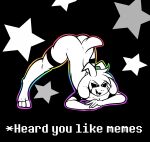 anthro asriel_dreemurr asriel_dreemurr_(god_form) ass_up black_background bovid caprine crackers english_text goat jack-o&#039;_pose male mammal meme nude pose simple_background solo text undertale video_games white_body 