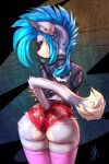  2:3 anthro big_butt blue_hair bottomwear butt clothed clothing female hair mammal rear_view shorts solo thefuckingdevil 