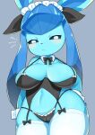  2021 848siba absurd_res anthro anthrofied big_breasts blue_body blush bow_tie breasts camel_toe cleavage clothed clothing curvy_figure digital_media_(artwork) eeveelution female garter_straps glaceon half-closed_eyes hi_res kemono legwear lingerie looking_at_viewer narrowed_eyes nintendo pok&eacute;mon pok&eacute;mon_(species) pok&eacute;morph shaded shirt_collar shirt_cuffs short_stack solo thigh_highs video_games voluptuous wide_hips 