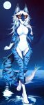  anthro armalita_(macmegagerc) big_breasts big_eyes blue_body blue_fur blue_stripes breasts canid canine curvy_figure detailed_background eyelashes female flat_stomach fluffy fluffy_tail fox full_moon fur hair hand_on_breast hi_res long_hair macmegagerc mammal moon mouthless night nude orange_eyes slim solo stripes thick_thighs white_body white_fur white_hair wide_hips 