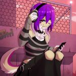  1:1 2021 5_fingers anthro breasts clothed clothing day detailed_background digital_media_(artwork) eyebrows eyelashes female fingers hair lagomorph leporid looking_at_viewer mammal outside purple_hair rabbit sky smile solo wolflady 