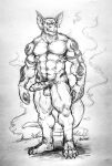  anthro balls claws dragon erection foreskin genitals hi_res madboart male monochrome muscular penis scalie solo tephros uncut vein 