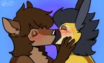  absurd_res anthro avian beak bird canid canine canis commander_(commanderthings) commanderthings duo english_text fur hair hand_on_head hi_res jen_dover kissing long_hair male male/male mammal nude open_mouth simple_background text wolf youtuber 