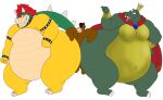  anthro armband ass_to_ass belly between_butts big_belly bowser bracelet brown_body brown_fur cape cinna_(megacoolbear) clothing collar crocodile crocodilian crocodylid crown donkey_kong_(series) fur green_body group hair hi_res jewelry king_k._rool koopa kremling male male/male mammal mario_bros megacoolbear_(artist) nintendo obese obese_anthro obese_male overweight overweight_anthro overweight_male red_hair reptile scalie shell simple_background size_difference spiked_armband spiked_bracelet spiked_collar spiked_shell spikes spikes_(anatomy) teeth ursid video_games white_background yellow_body 