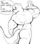  anthro back_muscles butt english_text fingers fur hair hair_over_eyes leaning_on_wall long_tail looking_back looney_tunes male mammal mephitid monochrome muscular nargleflex nude pitu_le_pew skunk solo text warner_brothers 