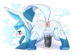  anus backsack balls blush butt canid canine cum_in_a_cup cum_leaking cup eeveelution ejaculation feral genitals glaceon hanuvo looking_back male mammal masturbation nintendo orgasm pok&eacute;mon pok&eacute;mon_(species) raised_tail simple_background solo straw video_games white_background 
