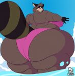  anthro big_butt bikini butt clothing dedoarts female huge_butt hyper hyper_butt mammal overweight overweight_female procyonid raccoon solo swimwear the_raccoons 